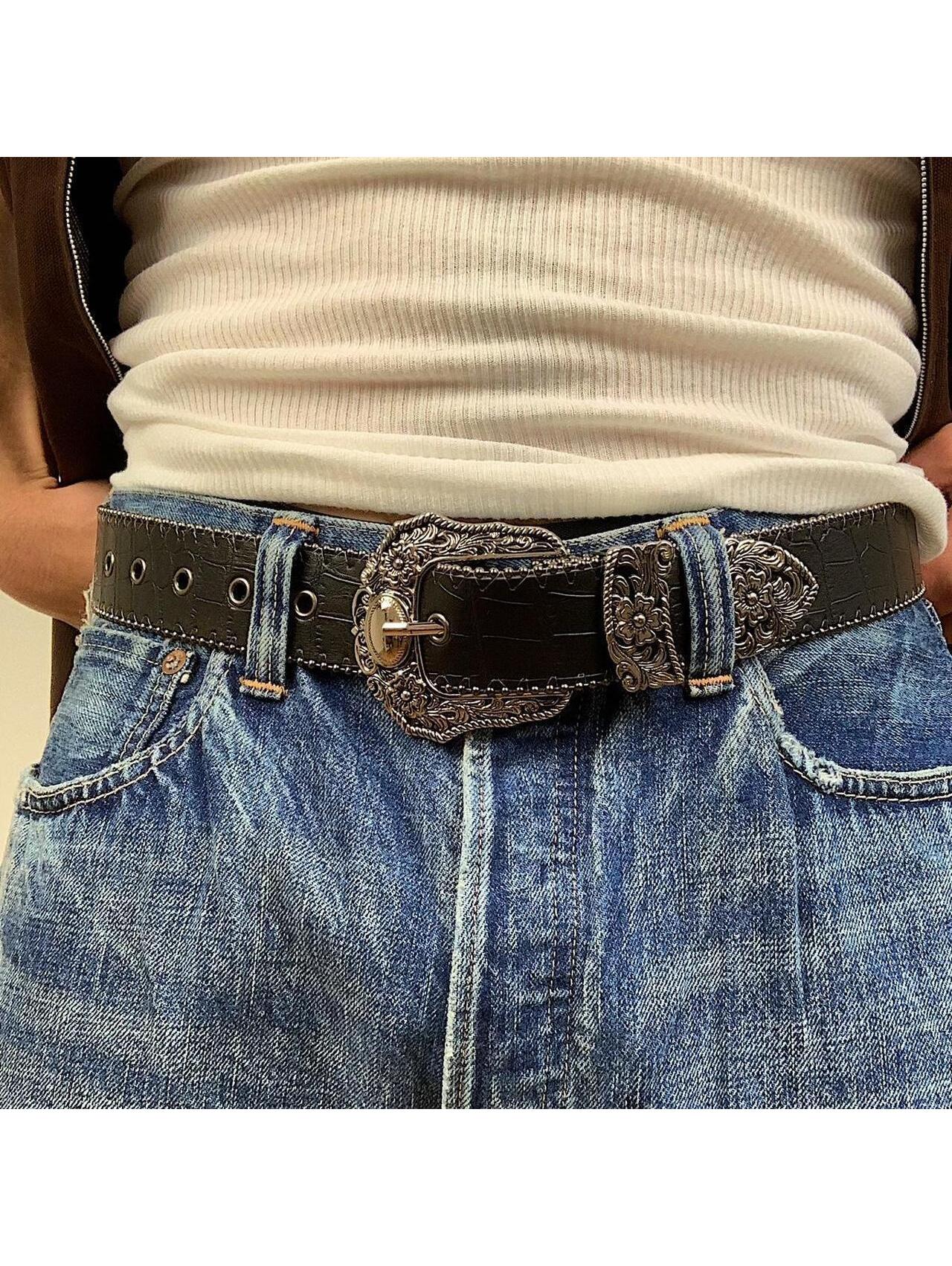 Y2k 2000s Style Black Western Silver Boho Belt. 38.5 Inches Length. Unisex. Come